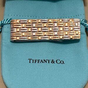 TIFFANY & CO. 18k YG & Silver Basket Weave Money Clip
